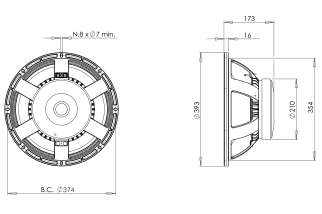 B&C 15RBX100 Woofer 15" 8 Ohm – Terminali Faston