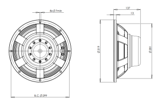 B&C 12NW100 Subwoofer 12” 4/8 Ohm – Terminali Faston