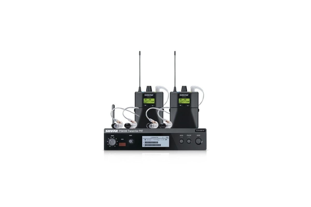 Shure P3TRA215TWP PSM 300 Twinpack Pro – Sistema Wireless In-Ear Monitor con 2 Ricevitori e Auricolari SE215