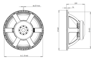 B&C 18TBX100 Woofer 18" 4/8 Ohm – Terminali Push Button
