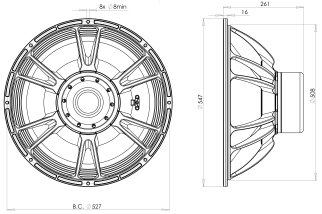 B&C 21SW152 Subwoofer 21" 4/8 Ohm – Terminali Push Button