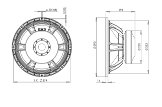 B&C 15TBW100 Subwoofer 15" 4/8 Ohm – Terminali Faston