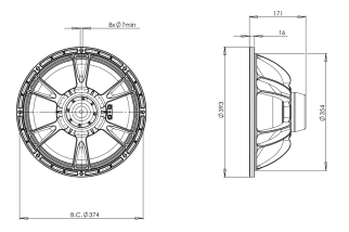 B&C 15NDL76 Woofer 15" 8 Ohm – Terminali Push Button